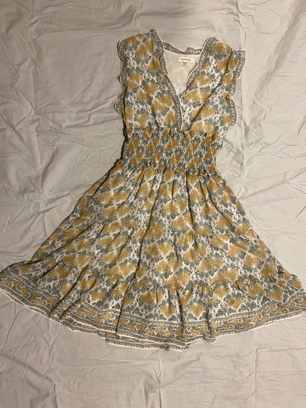 Max Studio White Mini Dress with Yellow Floral Print
